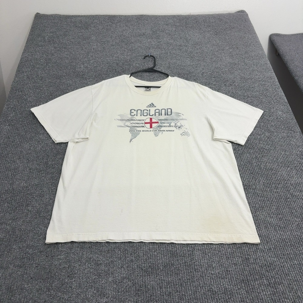 Vintage England Adidas T Shirt Men 2XL White Cotton 2010 FIFA World Cup Soccer